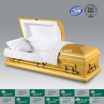 LUXES Poplar Wood Caskets Golden Casket For Funeral Cremation